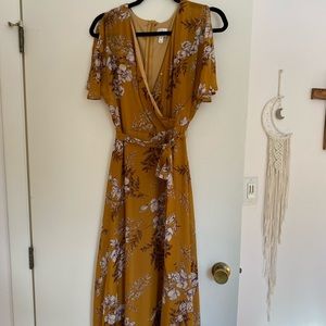 Yellow flowy floral boho dress